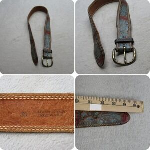 Textan Cowhide Leather‎ Belt 30 Western Floral Turquoise 34.5x1.5 Brass USA VTG